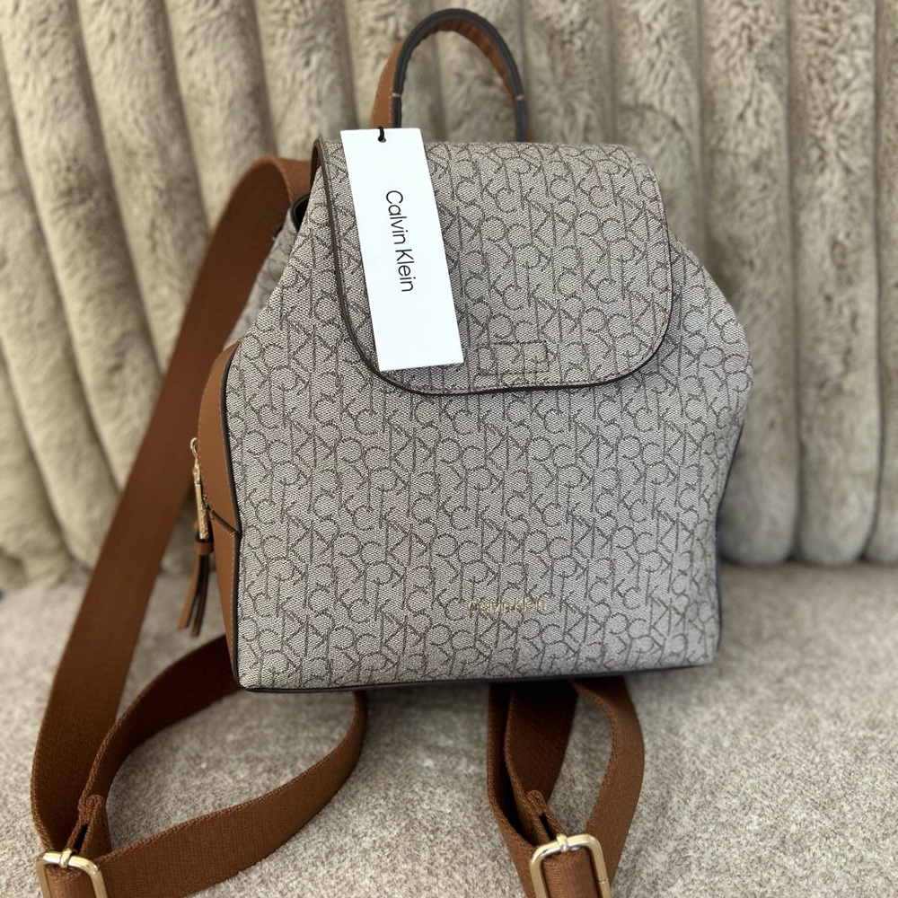 Calvin Klein Monogram Gray and Tan Backpack